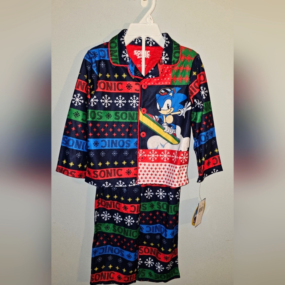 NWT-Sonic The Hedgehog-Toddler-Christmas Pajama Set-Size 3T-Red, Blue & Green